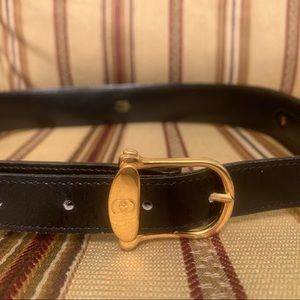 Vintage Gucci Black Suede & Leather Gold Logo Belt